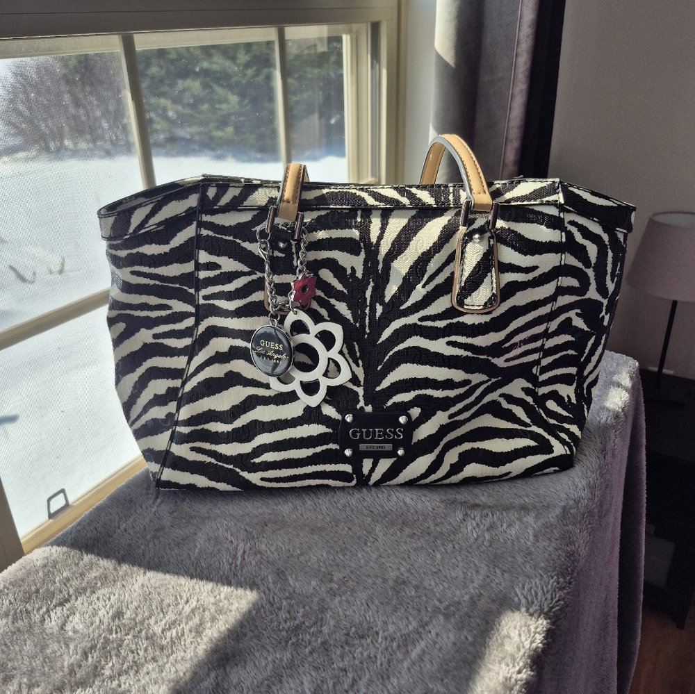 GUESS Black and White Zebra Tote